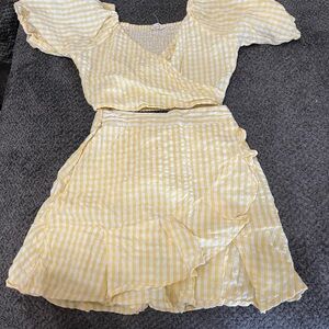 Yellow Gingham Wrap Dress